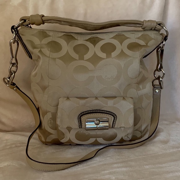 Coach Kristin OP Art Signature Khaki Hobo Handbag - Picture 1 of 7